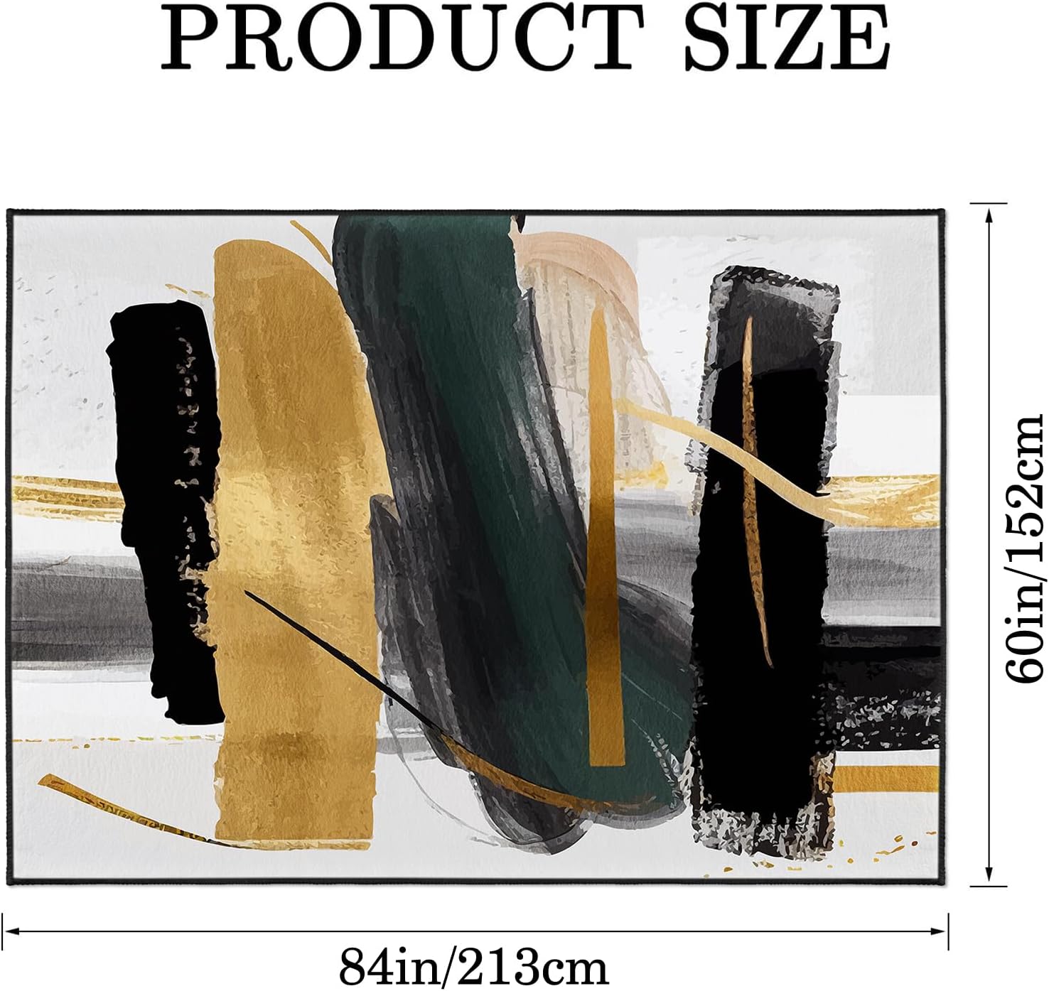 9CH Fashion Modern Area Rug 7' X 5', Abstract Art Painted Black White Gold Foil Modern Artwork Area Rug Non-Slip Carpet for Living Room Bedroom Dining Room