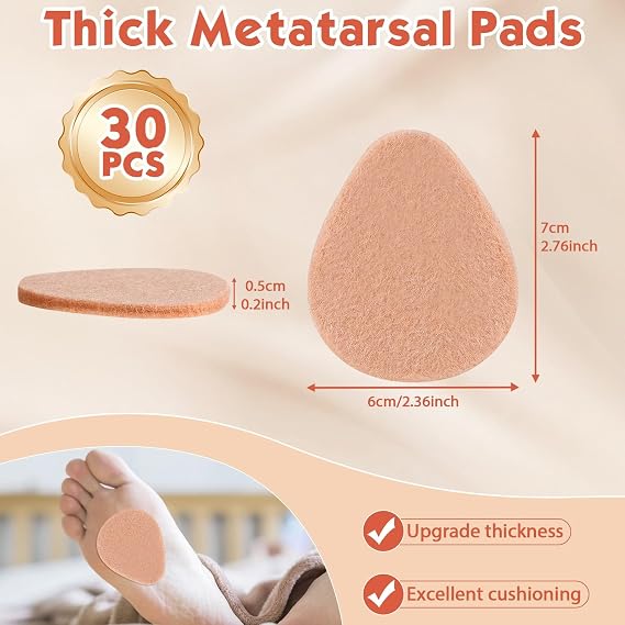 30 Pcs Metatarsal Foot Pads Ball of Foot Cushions, 0.28 Thick Felt