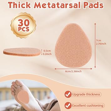 30 Pcs Metatarsal Foot Pads Ball of Foot Cushions, 0.28 Thick Felt