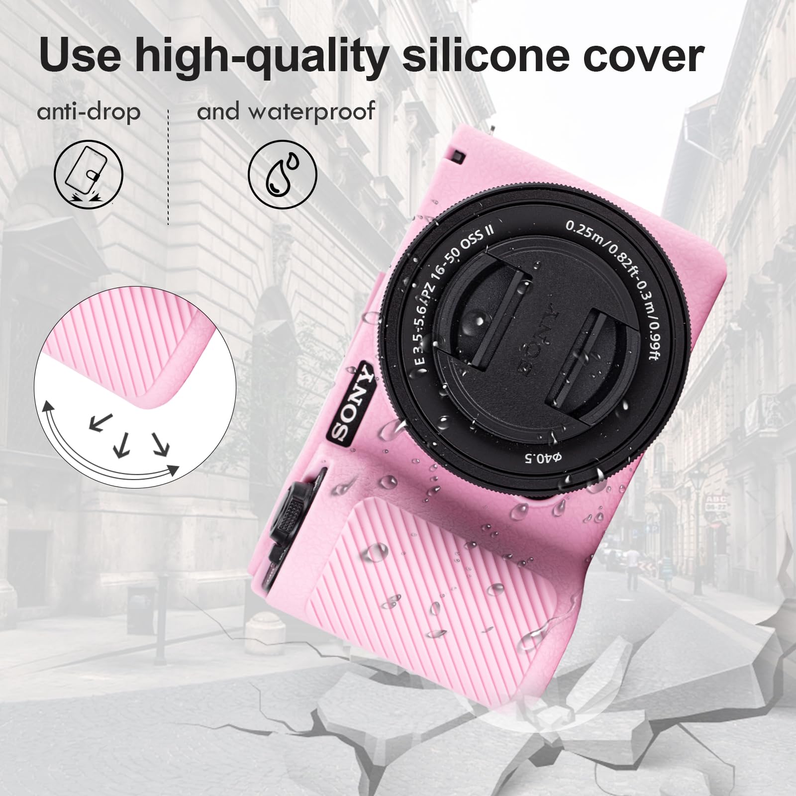 Rieibi - Custodia protettiva in silicone per Sony Alpha ZV-E10 II con 2 pellicole protettive, custodia leggera ZV-E10II con sensazione di presa migliorata per Sony ZV-E10 II, Rosa, Custodia per