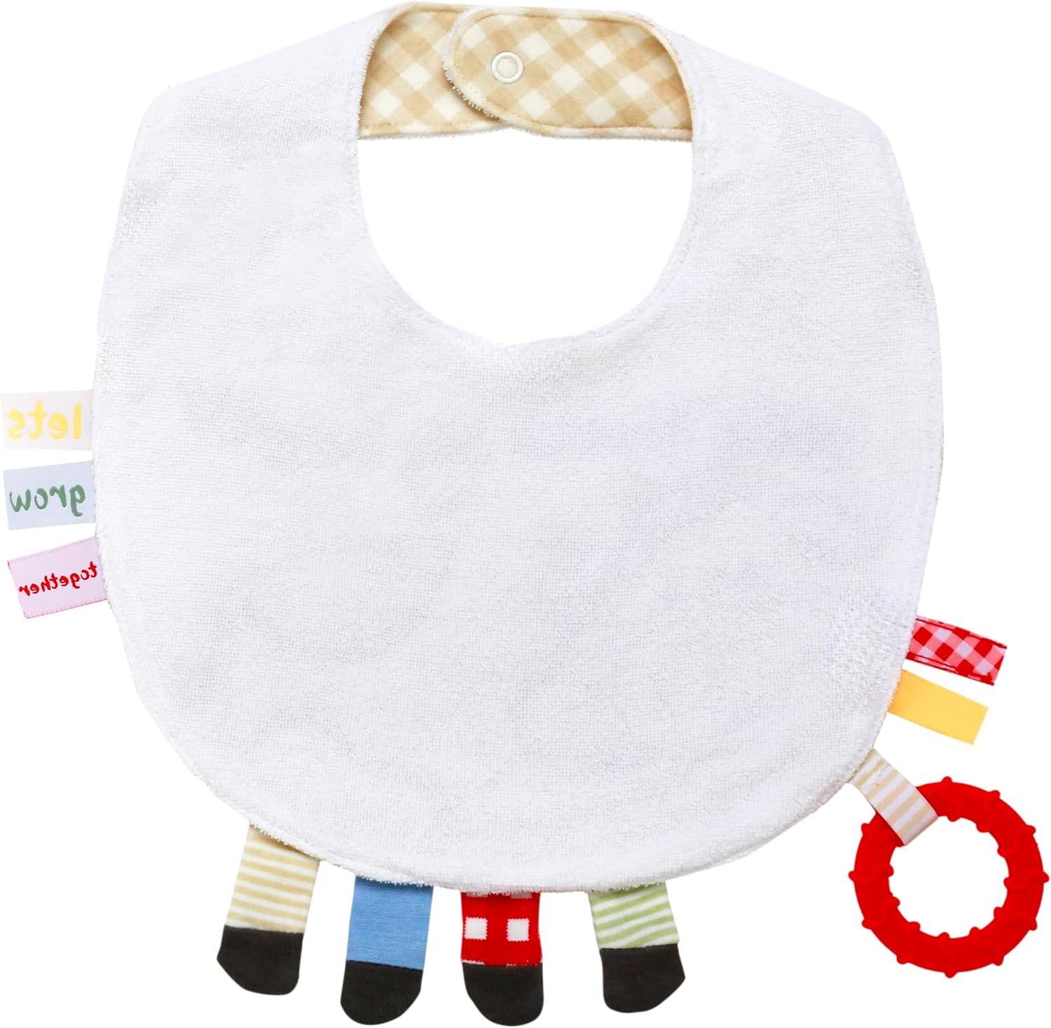 Baby Starters Embroidered Activity Bib with Teether, Crinkle, Touchable Ribbons, Farm Theme, Multicolored Cow
