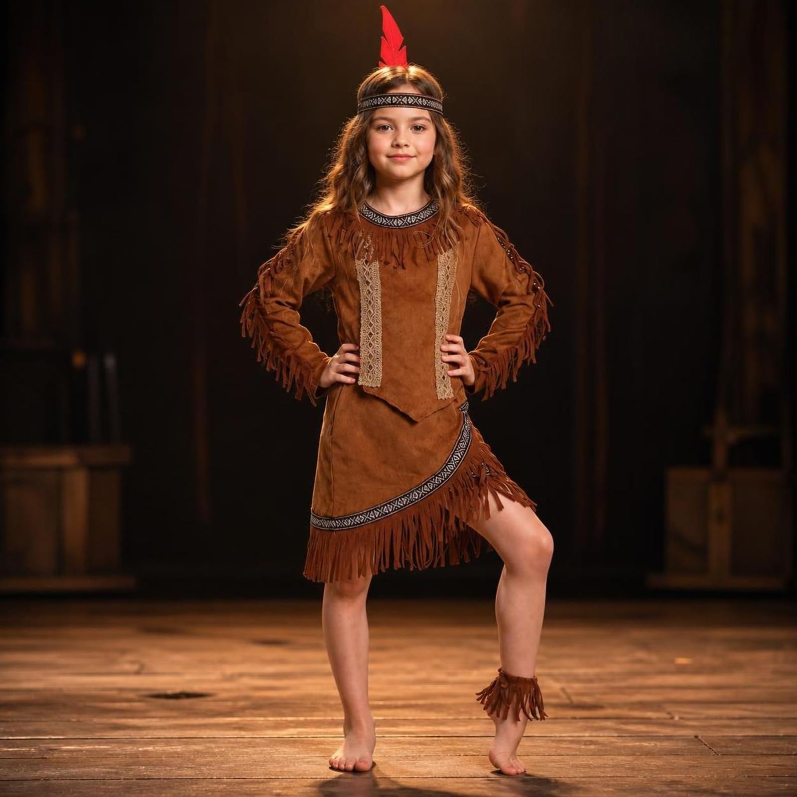rockible Indianer-Kostüm mit Stirnband | Detailreich, Indianer-Kostüm mit Federstirnband, klassisch, für Fasching