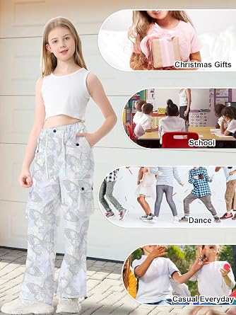 Cromoncent Cargo Pants Girls & Women Parachute Pants Y2K Baggy Rave Clothes Waterproof with Pockets