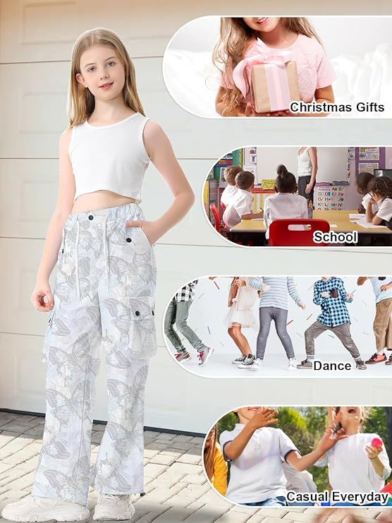 Cromoncent Cargo Pants Girls & Women Parachute Pants Y2K Baggy Rave Clothes Waterproof with Pockets