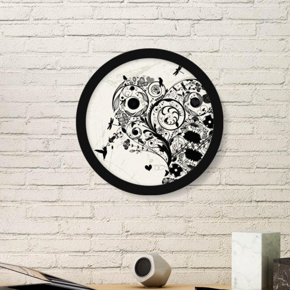 Cadre art silhouette fleur blanche | Déco murale ronde noire salon
