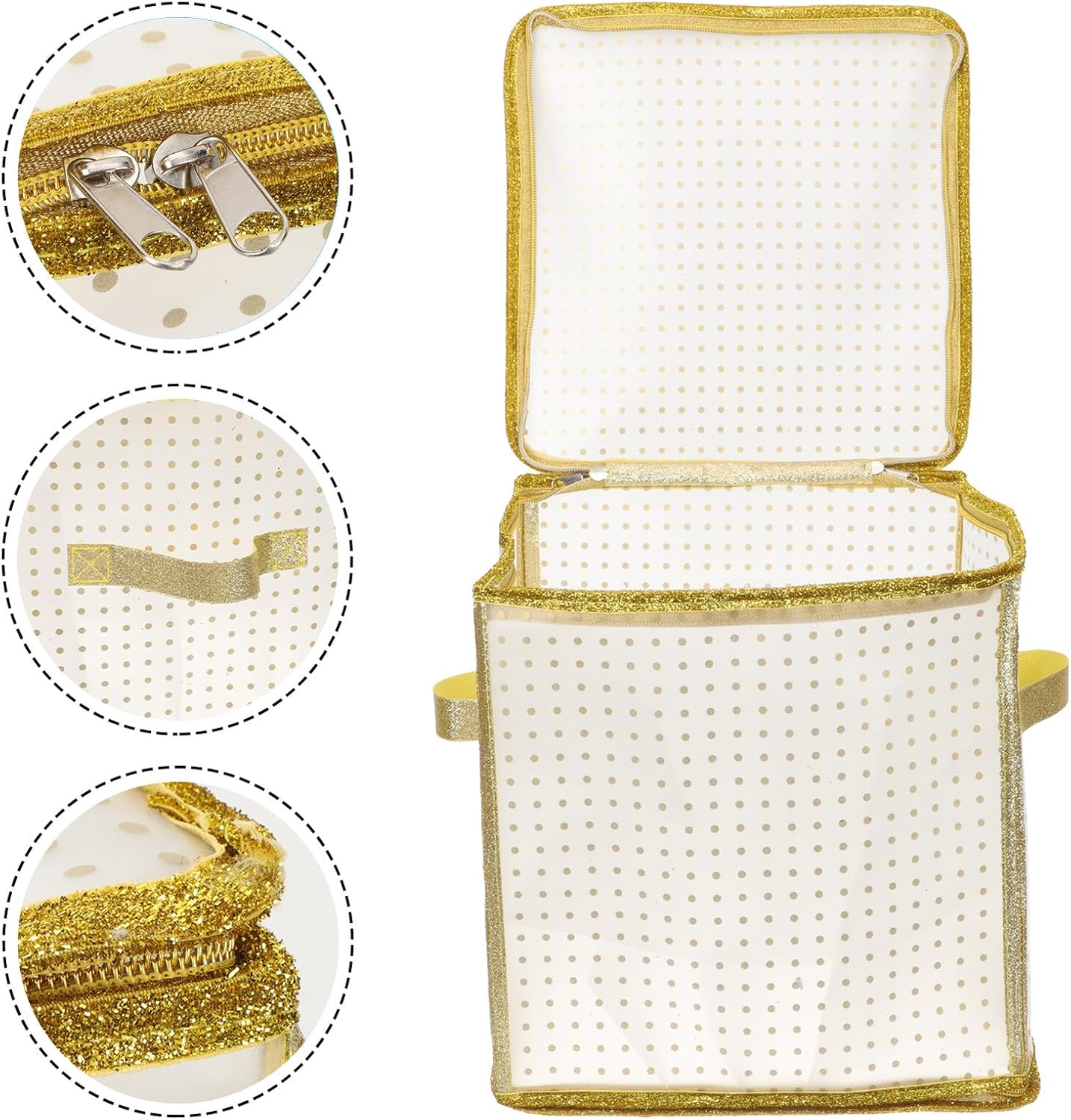 VALICLUD Christmas Ornament Storage Box 75-compartment Christmas Ball Organizer Dustproof Decorative Storage Bag with Gold Trim Polka Dot for Holiday Decoration