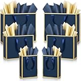 12 Sets Metallic Paper Gift Bags with Handle Tissue Paper Include 8