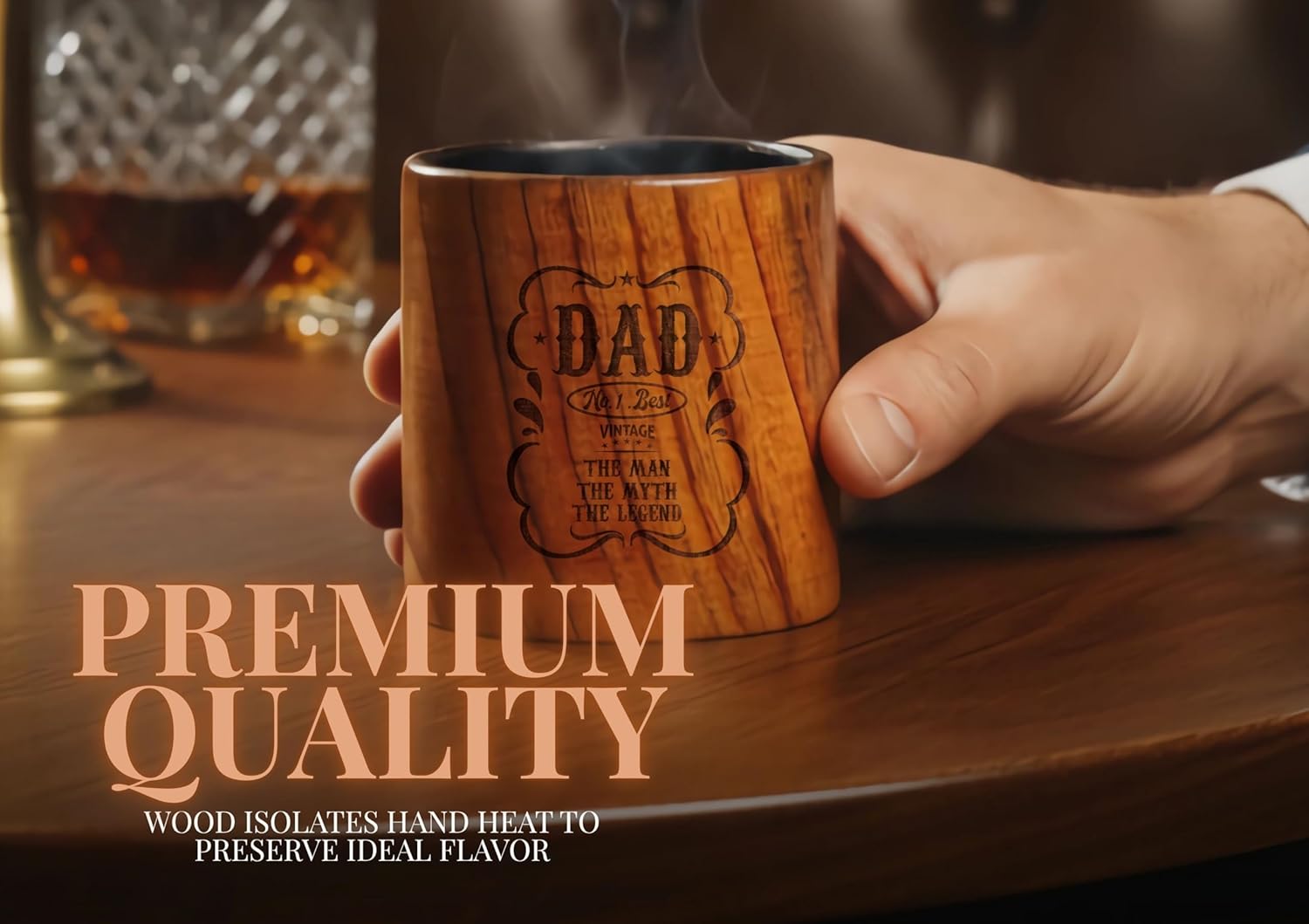 Onebttl Funny Dad Gifts, Charred Wooden Bourbon Drinking Glass, Whiskey Bourbon Gifts for Men - Wooden Old Fashioned Glass, Great Whiskey Tumblers for Men, Dad, or Brother - Number 1 - Image 3