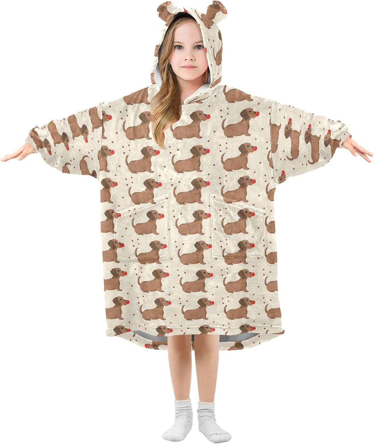 Dachshund Wearable Blankets for Kids, Soft Warm Cozy Blanket Hoodie for Boys Girls with Pocket