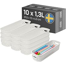 SmartStore Storage Basket with Handles in Off-White 10 x 1,3L 29,5x10x6,5cm | Storage Bin From Recycled Plastic | Essence Slim Storage Box | Storage