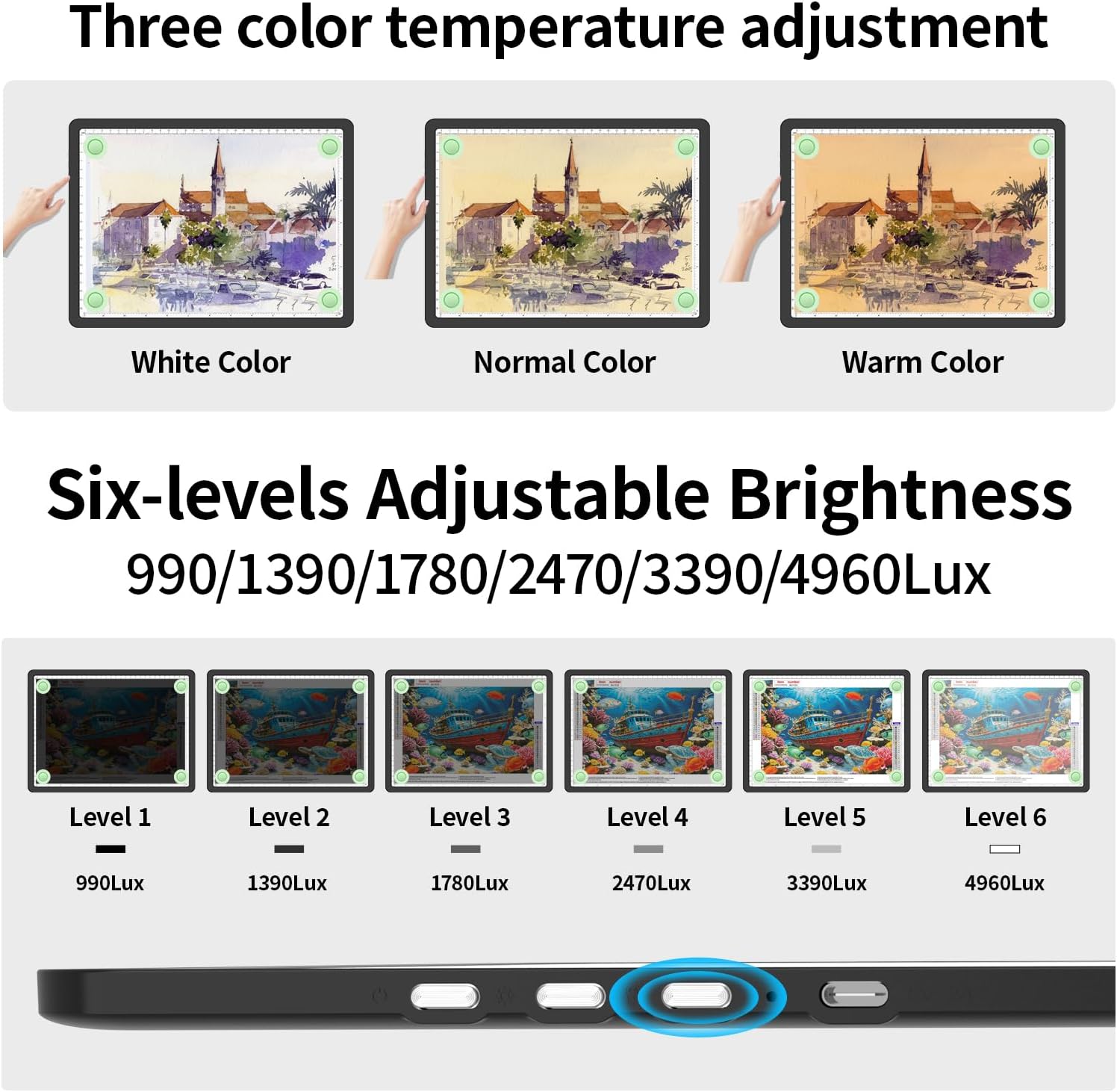 LEACUBER A2 Light Pad 25.2''x18.4'', Large Magnetic Diamond Art Light Board with Side Buttons, Super Bright Light Box for Diamond Painting, Corded Light Table for Sketching,Drawing,Weeding Vinyl Black