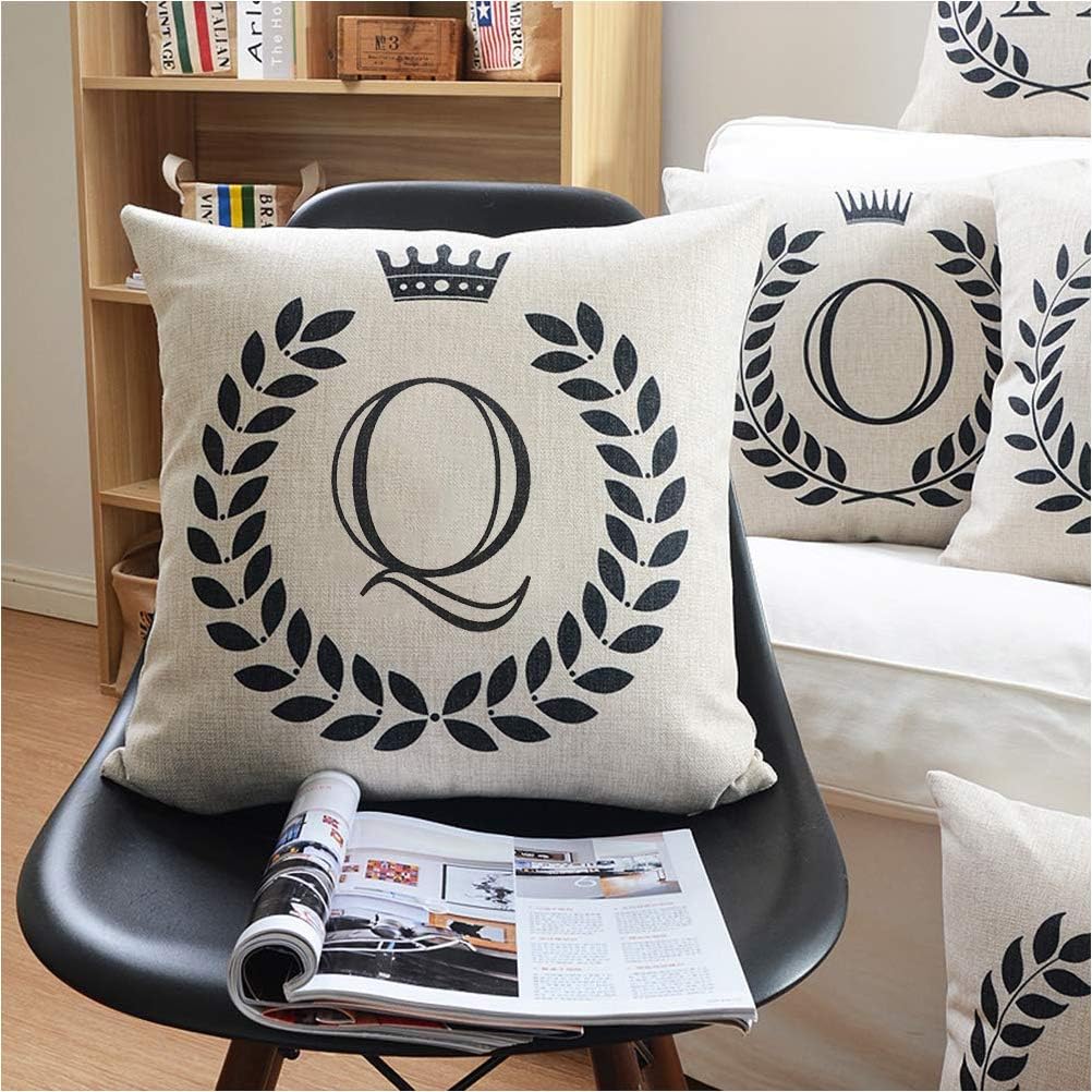 Vagasi Alphabet Throw Pillow Cover 18x18 Linen Decorative Letters Cushion Protector for Sofa Chair Car Bed Home, Q