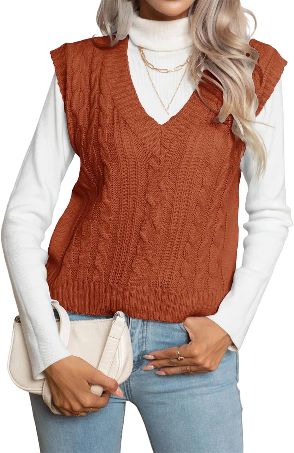 Women V-Neck Twisted Sleeveless Solid Knitted for Sweater Top Vest