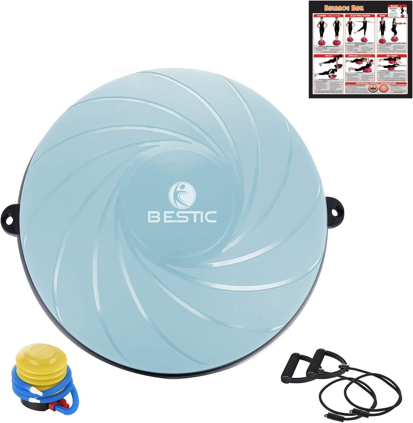 Bestic Half Ball Balance Trainer with Resistance Bands for Yoga and Workout Exercise