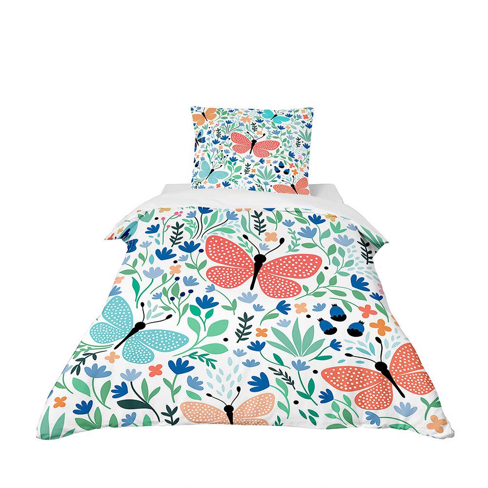 FANSU Children Baby Girls Boys Kids Duvet Cover Bedding Set 2 Piece, Nursery Easy Care Quilt Cover with zipper & Pillow Set for Toddler Cot Bed - Cartoon animal print (butterfly,120x150cm+40x60cm)