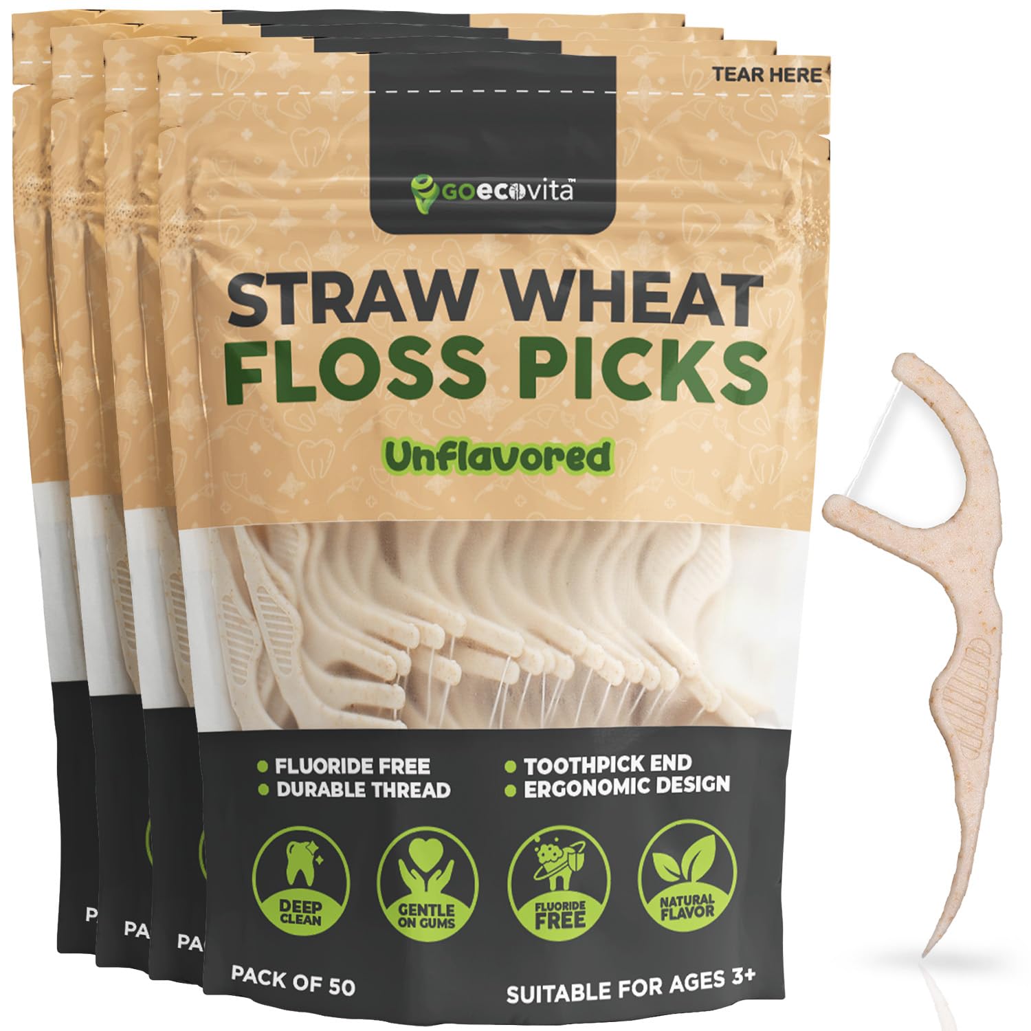 Dental Floss Picks - Straw Wheat Flossers Thin Shred-Resistant Thread for Tight Gaps Flossers for Adults Gentle on