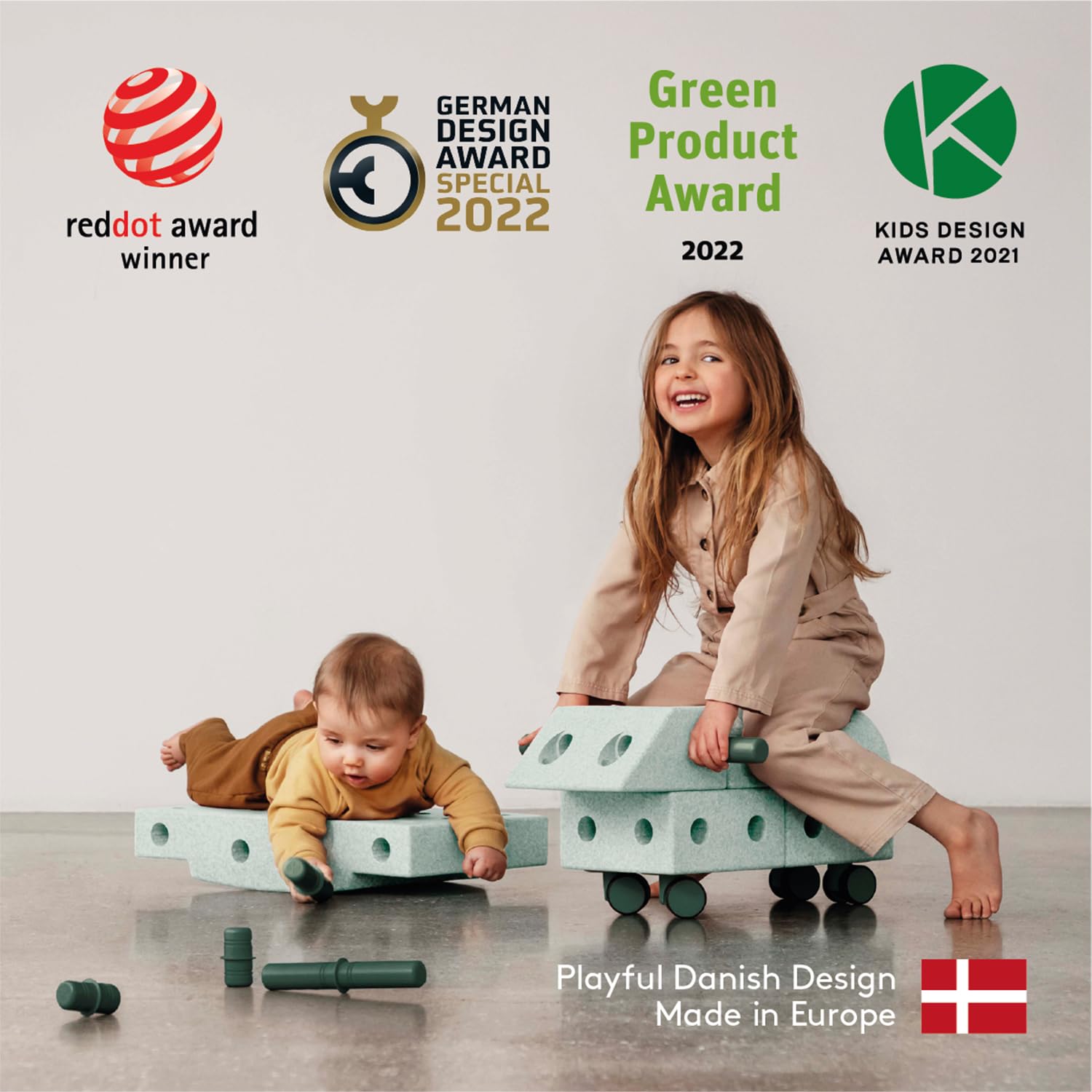 Modu Spielzeugmarke, Modell 20 Teile, Baukasten, Starter-Setset, Playsystem Explorer von 0-6 Jahren, Ocean Mint/Forest Green