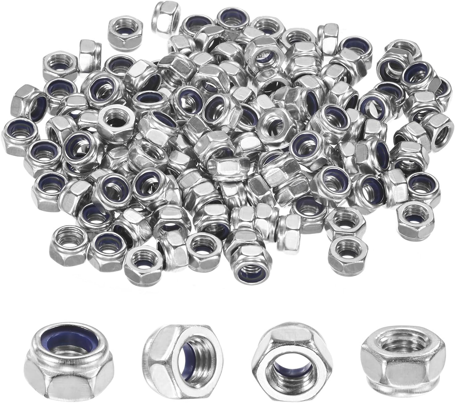 50-Pack Nylon Insert Hex Lock Nuts, M5 x 0.8mm Thread 304 Stainless Steel Self-Locking Locknuts Hexagon Nut Metric Nuts for Machinery/Home Repair/Industrial Fasteners
