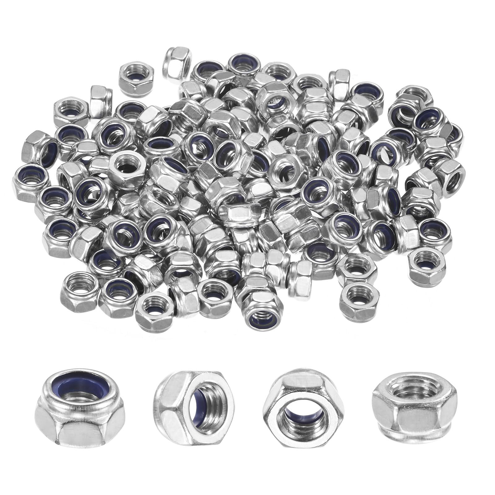 50-Pack Nylon Insert Hex Lock Nuts, M5 x 0.8mm Thread 304 Stainless Steel Self-Locking Locknuts Hexagon Nut Metric Nuts for Machinery/Home Repair/Industrial Fasteners