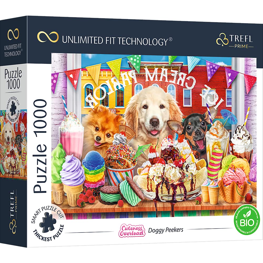 Trefl Prime - Uft-Puzzle Cuteness Overload: Doggy Peekers - 1000 Elemente, Die Dickste Pappe, Bio, Hunde, Tiere, Süßes Bild, Süßigkeiten, EIS, Unterhaltung Für Erwachsene Und Kinder Ab 12 Jahren