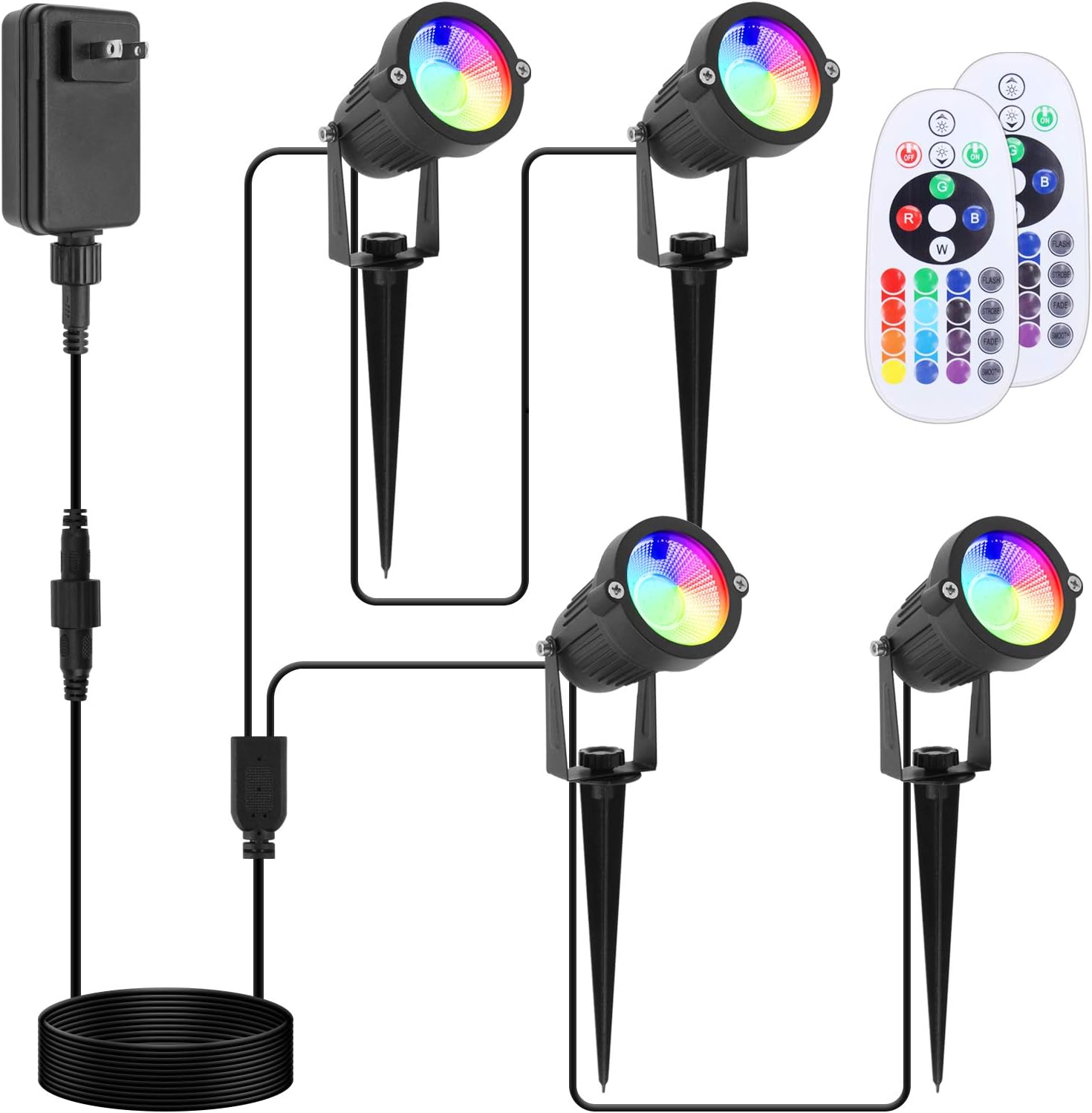 VOLISUN Landscape Lights 4W RGB Remote Control LED Landscape Lighting with 16 Color Changing 12V Low Voltage Transformer Waterproof Pathway Lights for Indoors Outdoors (4 Pack)(All Metal Material)