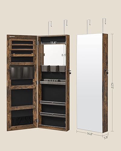 Miniatura 7 de SONGMICS Armario de joyería organizador de almacenamiento para montaje en paredpuerta con espejo de cuerpo completo armario con cerradura con espejo