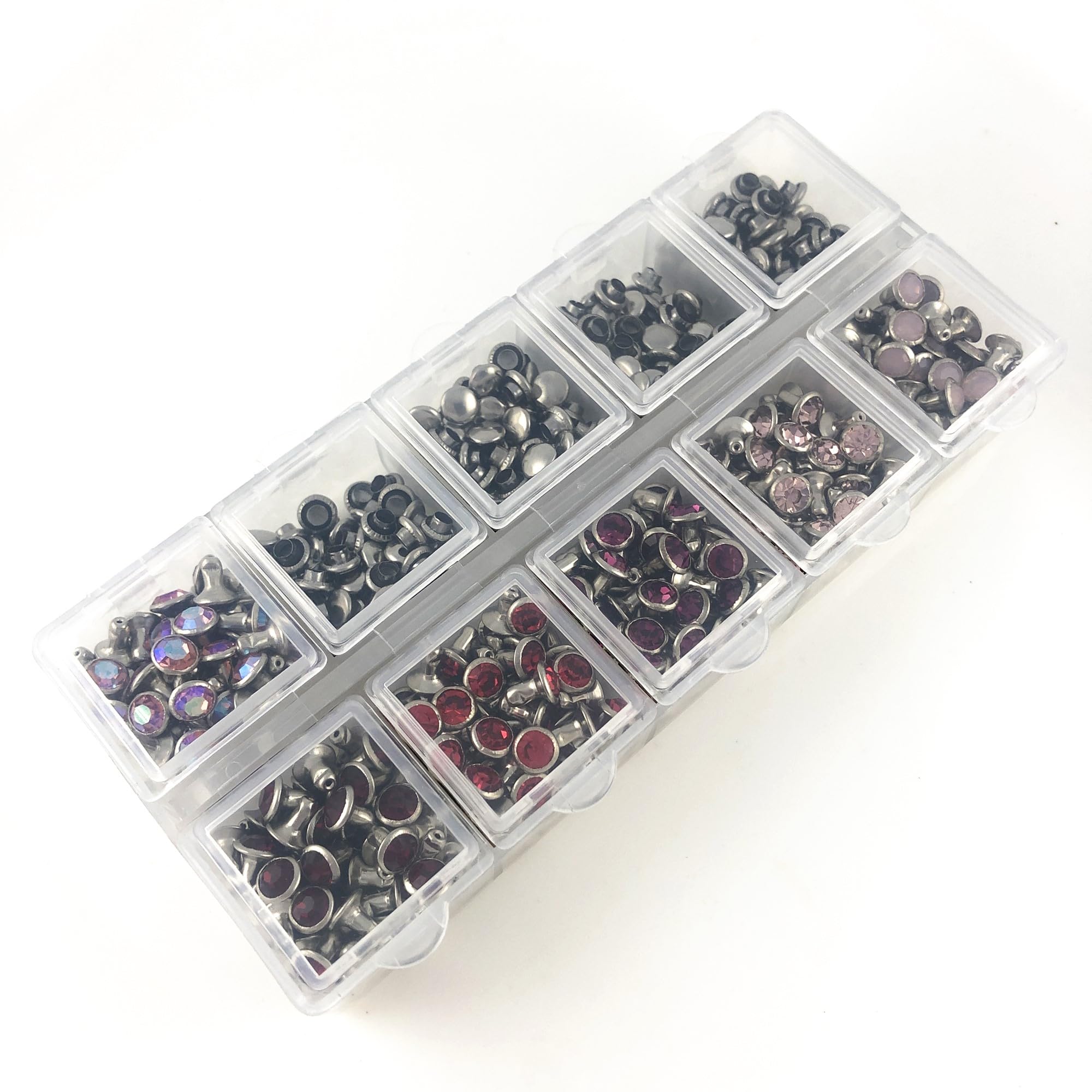 360 Sets 6 mm CZ++-Kristallnieten, versilbert, gemischte Farbflecken, Nieten, Doppelkappen-Punk-Spikes für Lederhandwerk, Mix 01