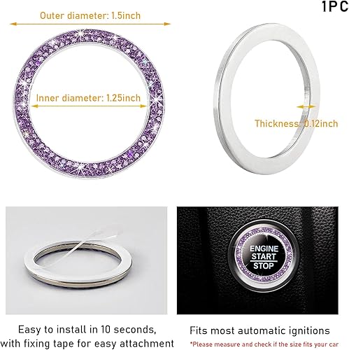 Miniatura 2 de Anillo de decoración de arranque de motor de automóvil con doble diamantes de imitación, calcomanía brillante para botón de arranque, encendido de