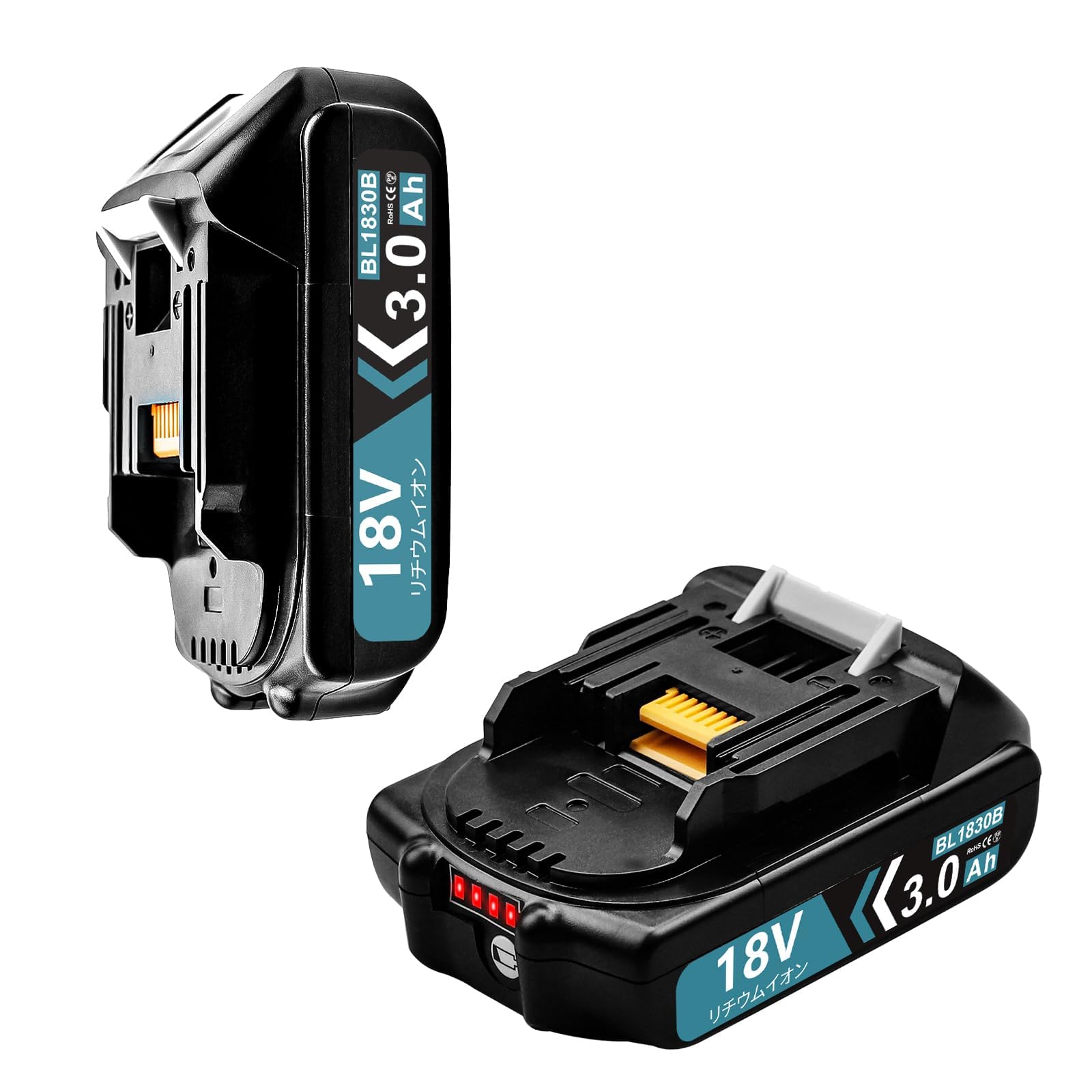 DOSCTT 互換 マキタ 18v バッテリー 3.0Ah【2個セット】軽量 薄型 bl1830b 互換 バッテリー インパクト電動工具18v 3.0Ah bl1815 bl1820 bl1850 bl1860b対応 LED残容量表示 PSE/CE認証取得済み Black