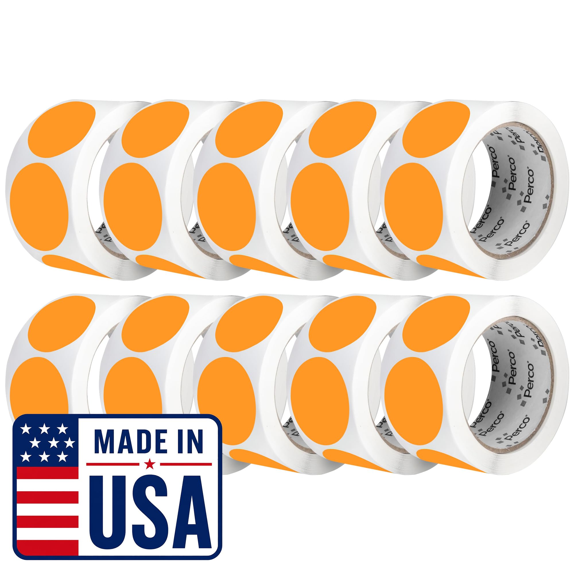 Perco Neon Orange Perforated Round Circle Dot Sticker 2-Inch Labels — 10 Rolls, 5,000 Stickers - Clearance, Sale &amp; Limited-Time Offer Labels, High Visibility - Made in USA