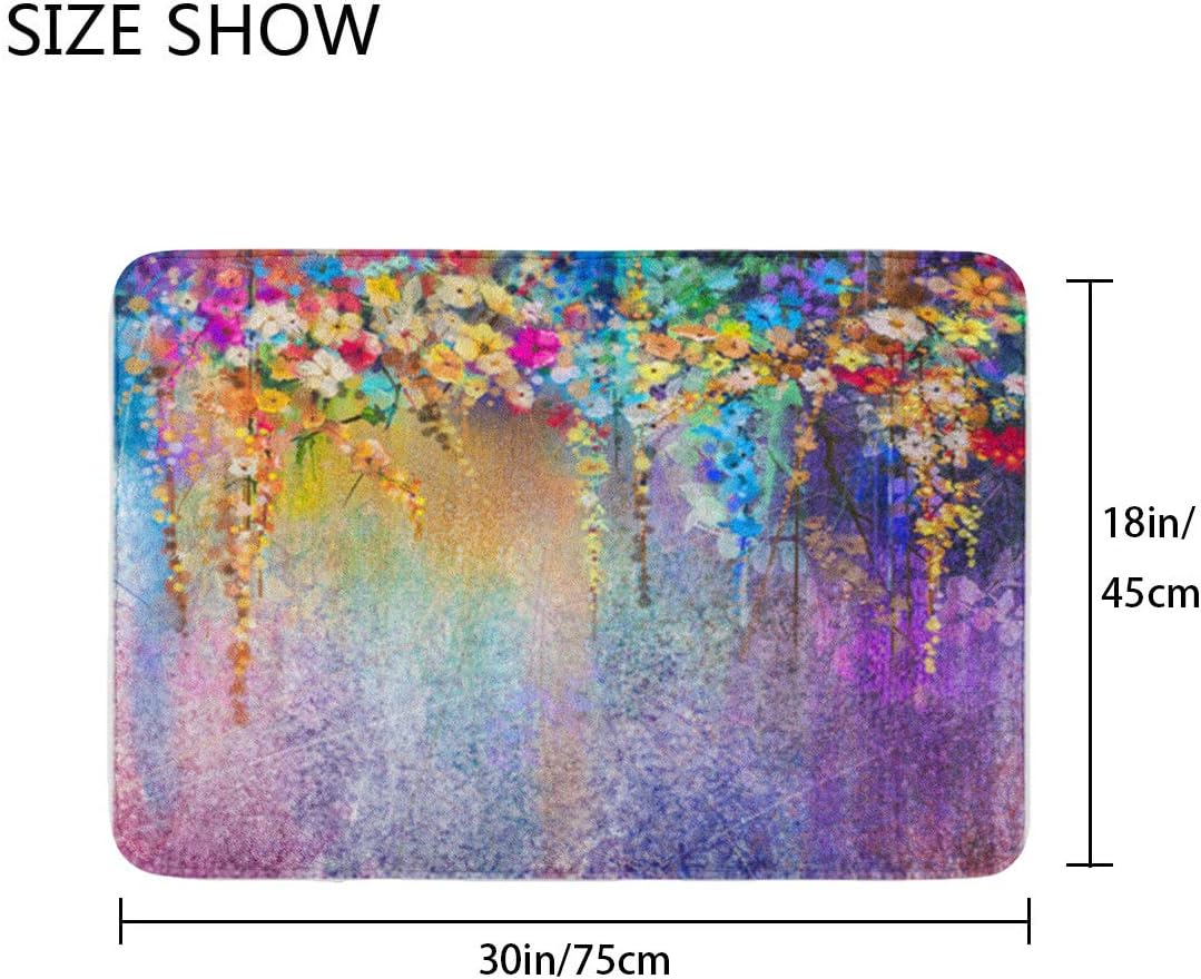 Britimes Bath Mats for Bathroom, Bathroom Mats Rugs No Silp, Colorful Purple Flower Washable Cover Floor Rug Carpets Floor Mat Bathroom Decorations 18x30 Inches for Kitchen Bedroom Indoor