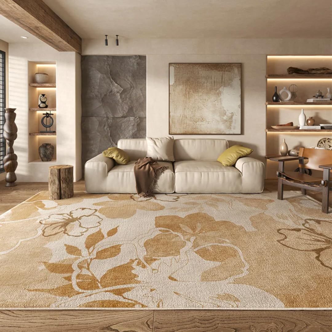 Tapis de salon epais en peluche caramel haut de gamme