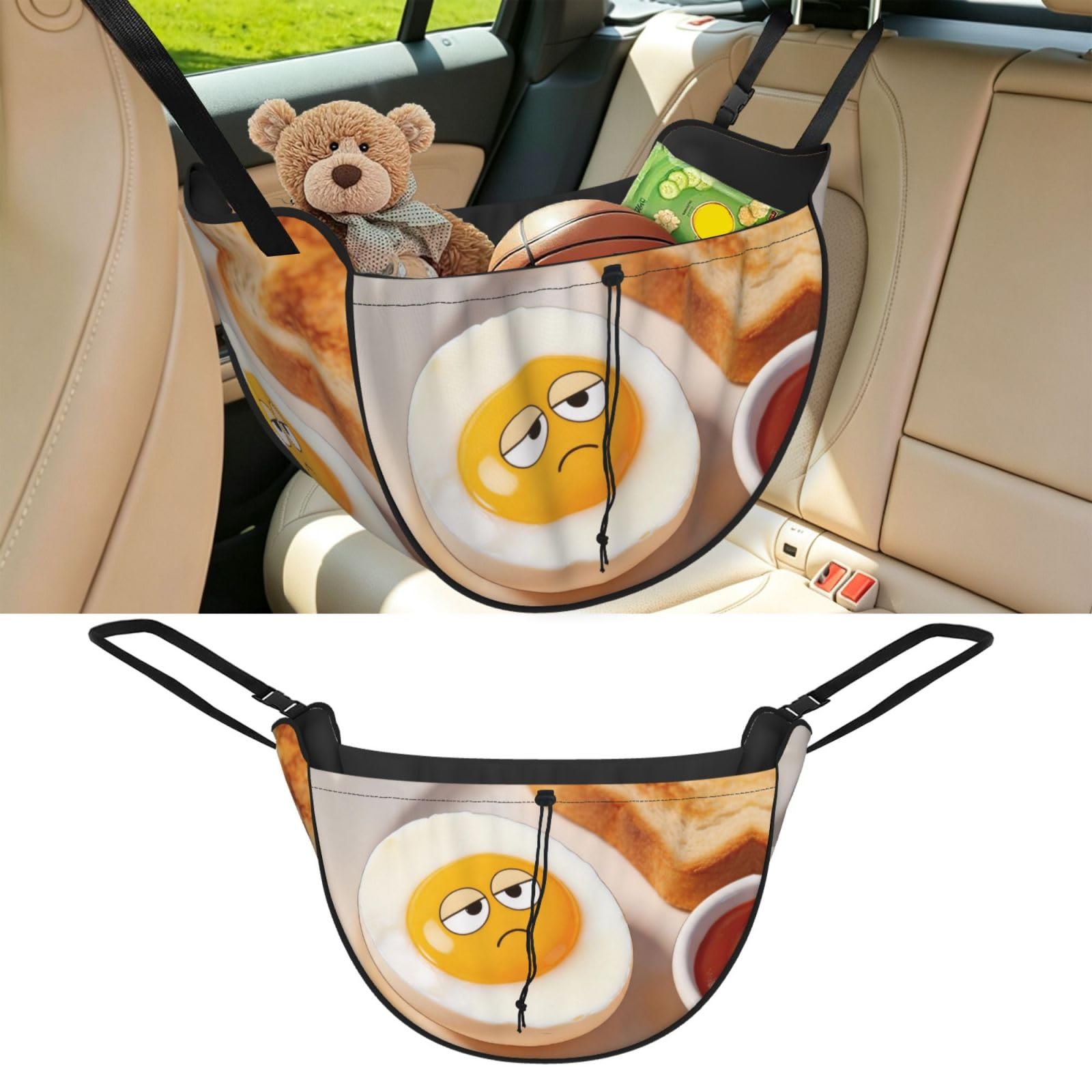 Cntdbu Black Egg Rolling Eyes Car Seat Organizer-Backseat Storage Bag For Travel