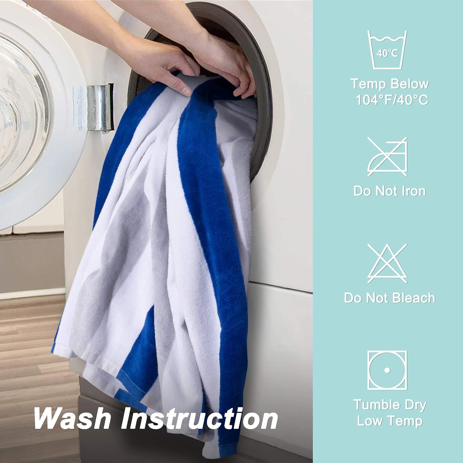 WIIKWEEK 100% Cotton Soft Beach Towel 30" X 60"- Oversized Lightweight Cabana Stripe Swim Towels, Quick Dry Pool Towels with High Absorbency (Blue and Grey, 1)