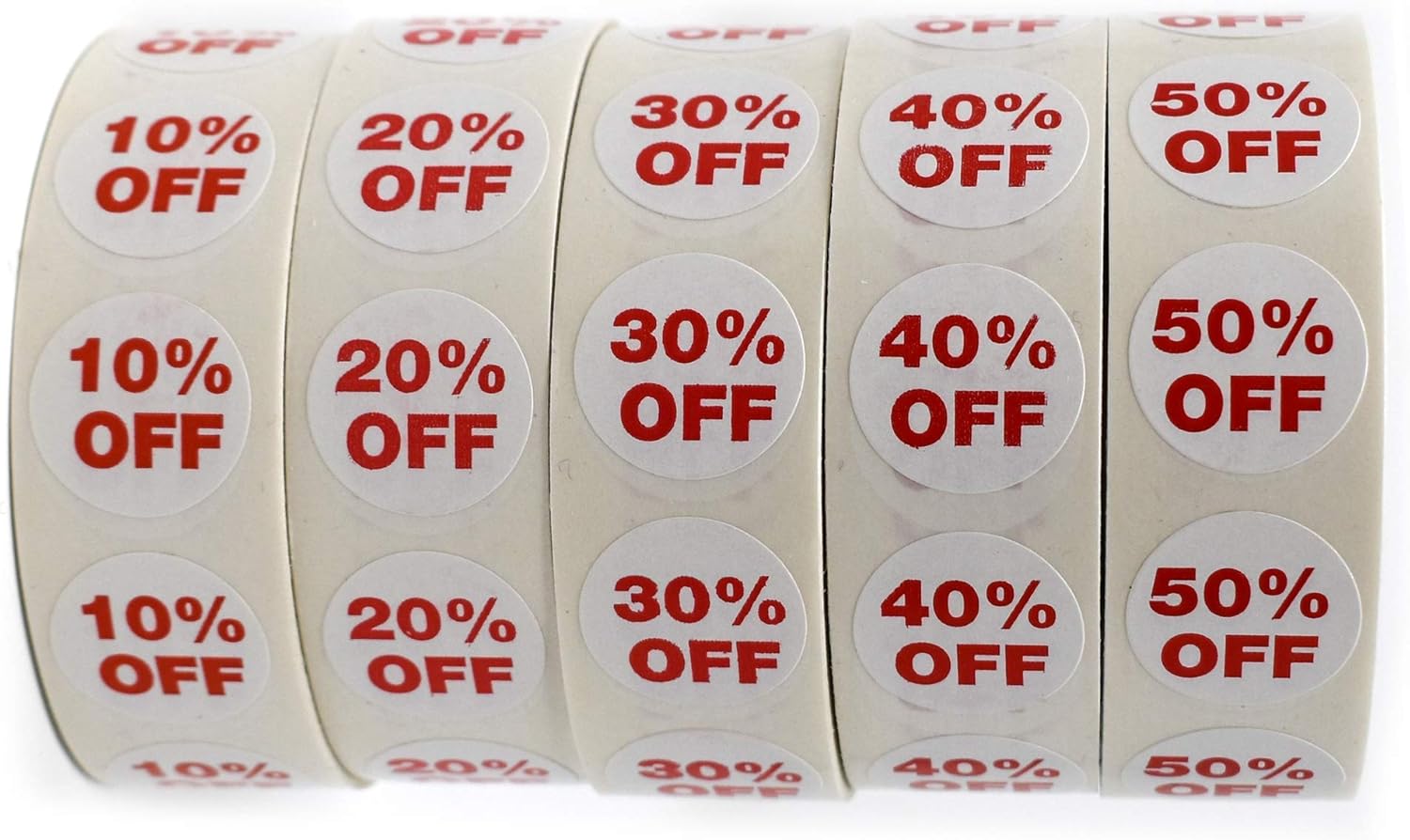 Retail Percent Off 3/4" Round Sticker Bundle Pack, 1000 Self Adhesive Labels Per Roll, 5000 Total Stickers