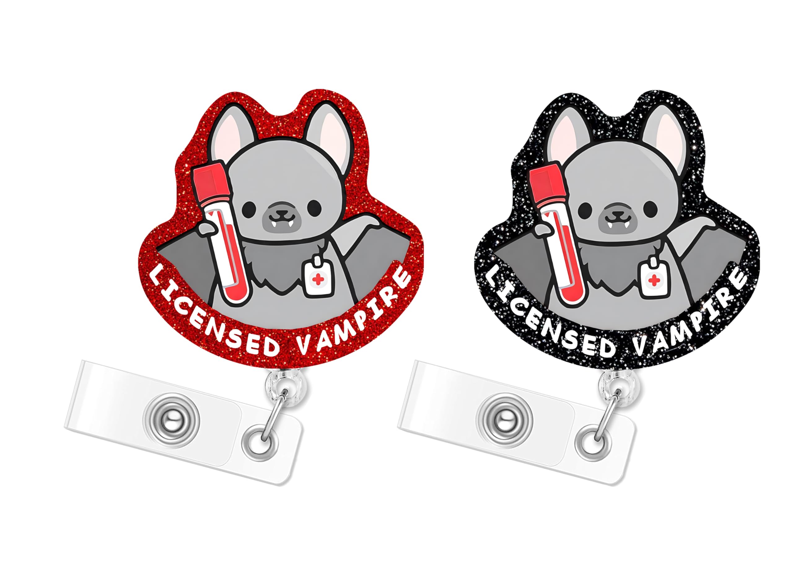 Phlebotomy Vampire Halloween Bat Badge Reels Retractable Funny Cute Badge Holder with Badge Reel ID Clip Name Tag Card Tag Card Badge Clip Acrylic