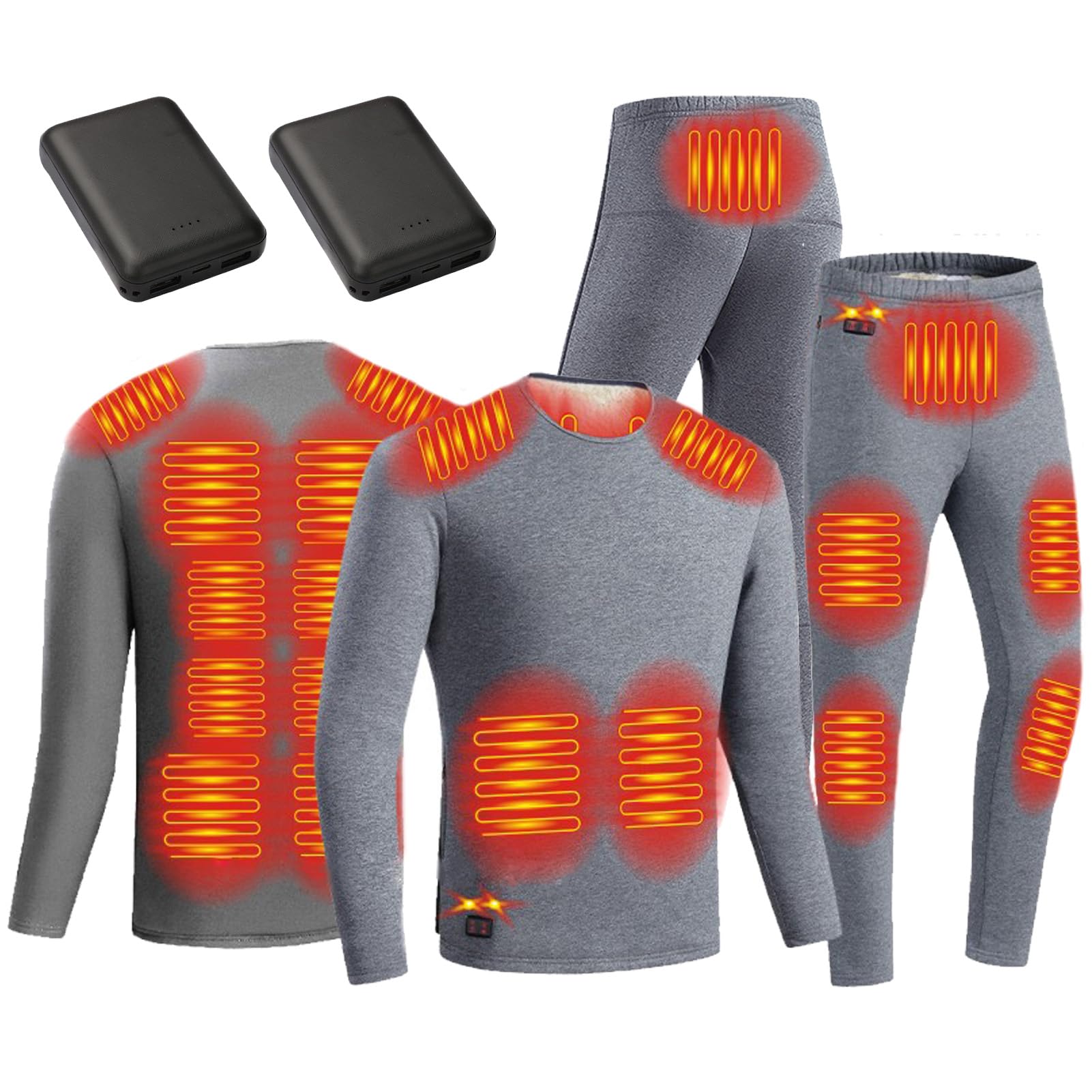 Set Intimo Termico Riscaldato Unisex, 18 Zone/30 Zone Winters Heating Baselayer Intimo Camicia E Pantaloni con Batteria
