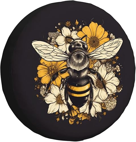 Fluffy Bee - Funda para neumático de repuesto de girasol, ajuste universal para remolque, RV, SUV, camión, cámper, cubierta de rueda resistente a la
