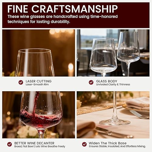 Miniatura 4 de GENICOOK Juego de 6 copas de vino, cristalería transparente soplada a mano sin plomo, juego de copas de vino tinto de 18 onzas, tallo largo perfecto