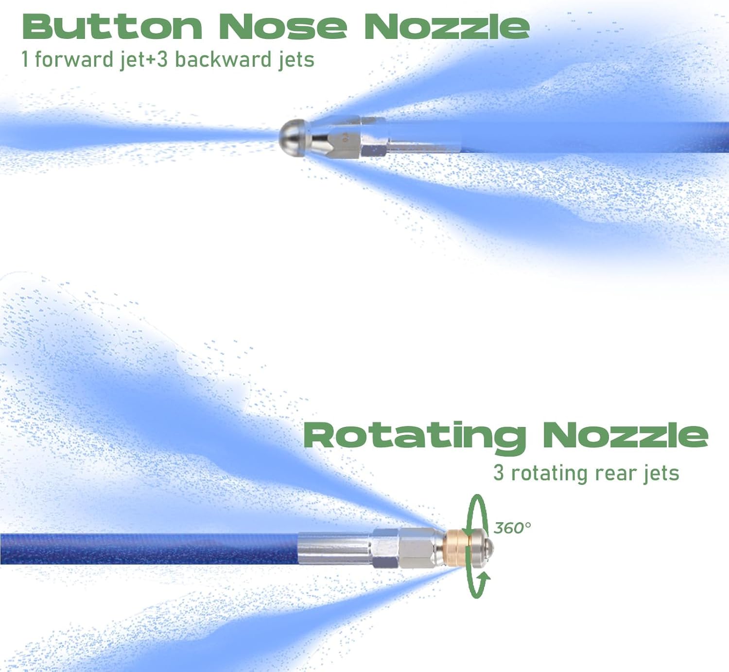 Sewer Jetter Kit for Pressure Washer 150FT, 5800 PSI Water Jet Drain Cleaner Hose 1/4 Inch NPT Corner, Rotating and Button Sewer Jetting Nozzles, Waterproof Tape, Spanners, and Pearl Corsage Pin