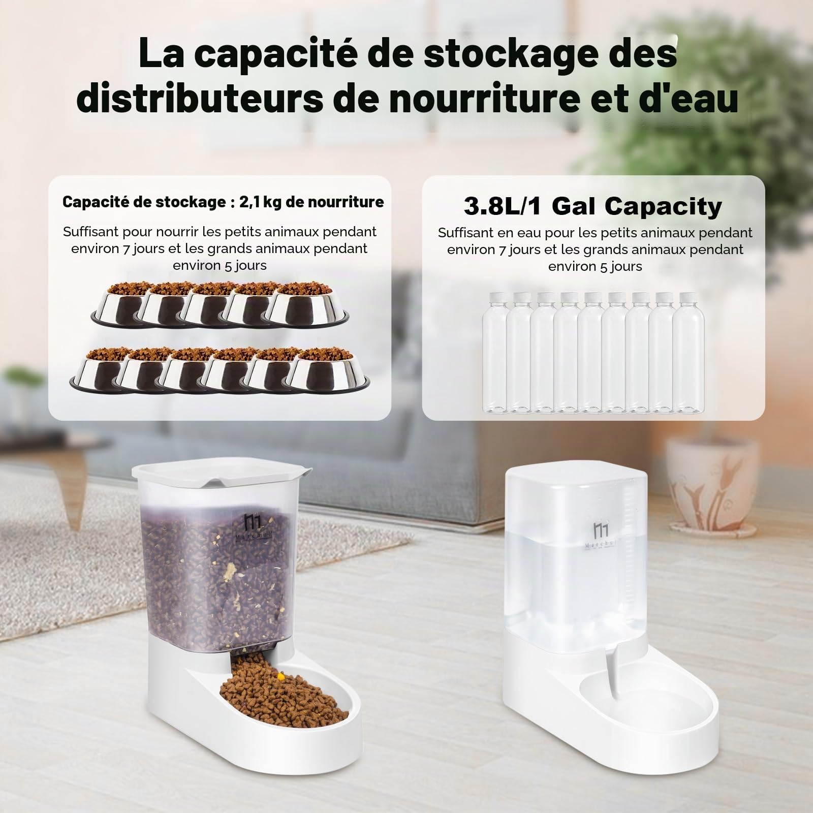 Marchul Abreuvoir et alimentateur Automatique pour Chats, Chiens, 3,8 L avec Distributeur d'eau et Distributeur Automatique pour Animaux