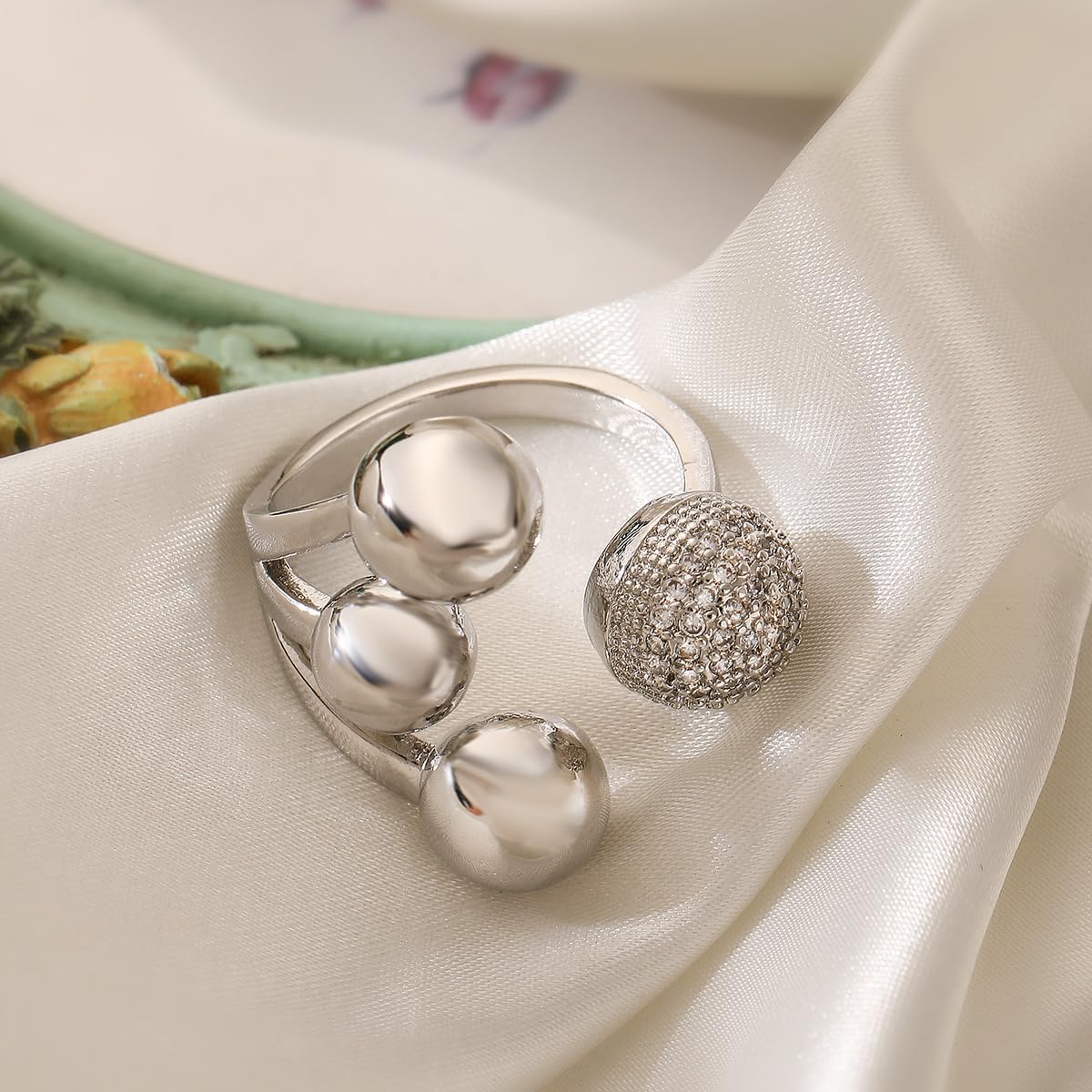 18K Gold Plating Ball Statement Ring Charm Cubic Zirconia Adjustable Open Band Jewelry for Women - Image 3