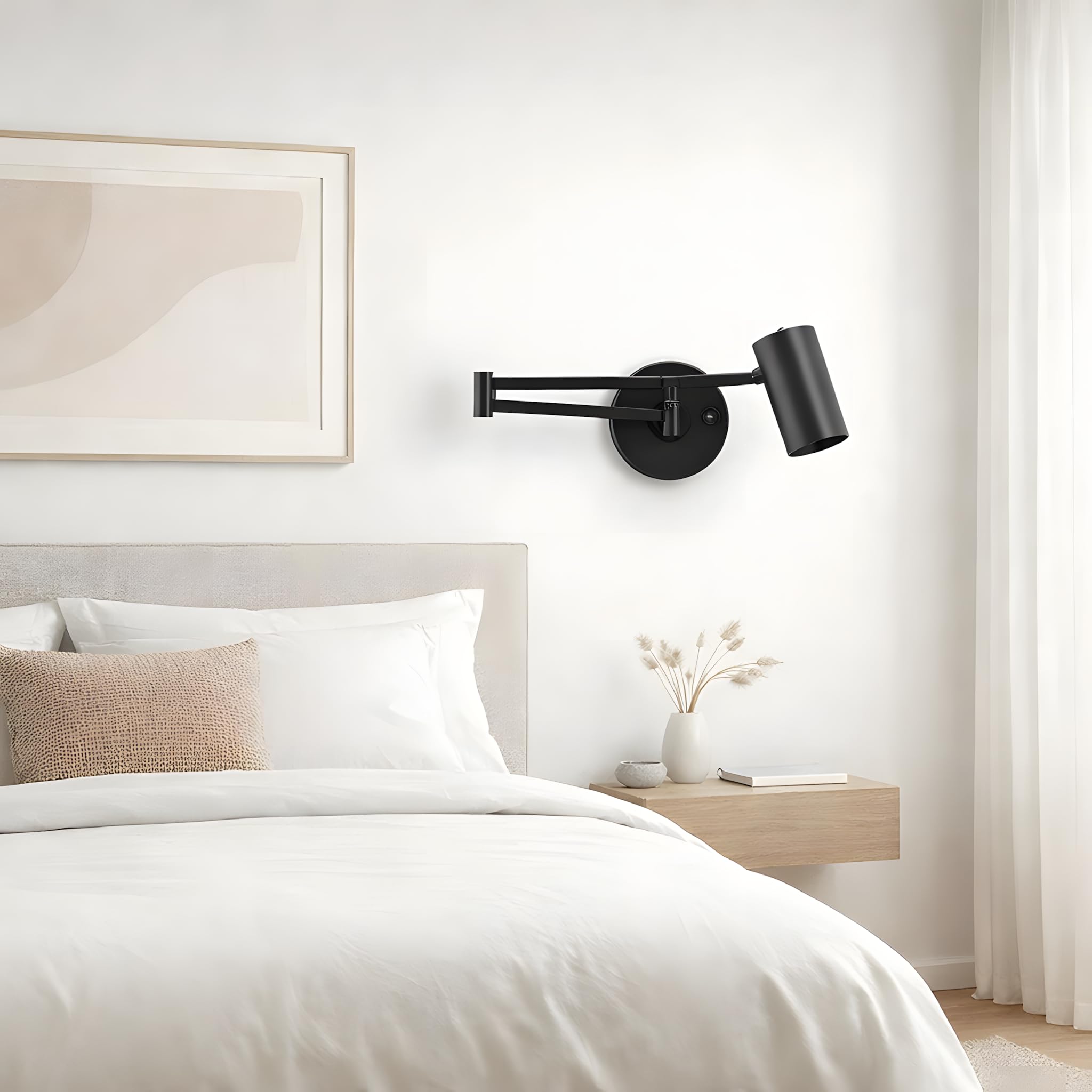 B·LED BARCELONA LED Lámpara de pared negra con brazo articulado, luz de lectura orientable para dormitorio, salón, cabecero de cama y oficina