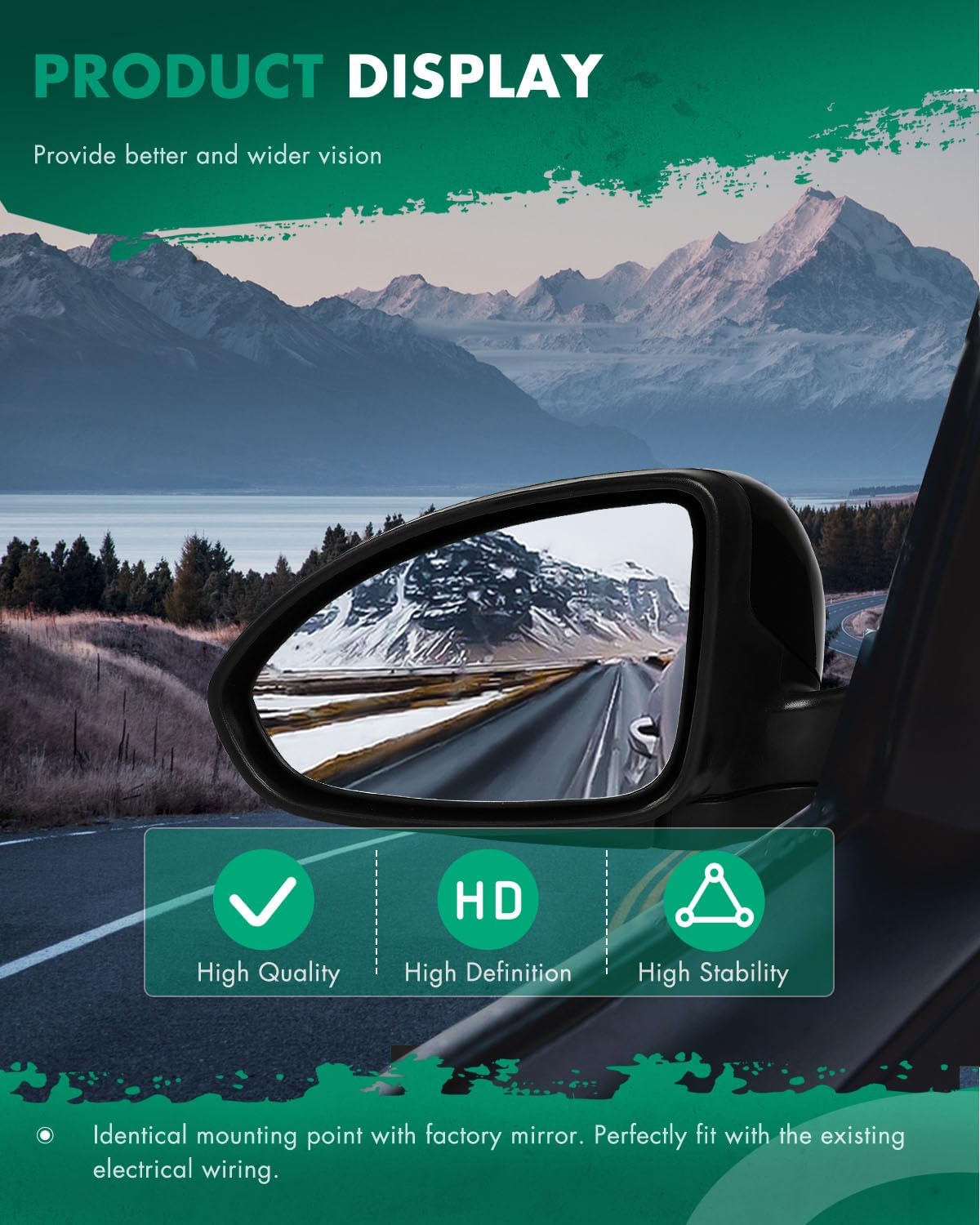 SCITOO Driver Side View Mirror Compatible with 2009-2015 For Chevy For Cruze Electric Adjustment 3Pins Left Outside Exterior Mirror 96831834