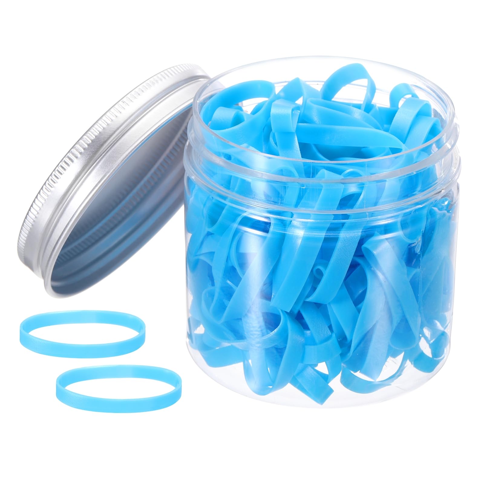 sourcing map 140 Pcs Rubber Band Stretchable Rubber Elastic Bands Colored Spots 25mm x 4mm Hair Strings for Home Office, Sky Blue