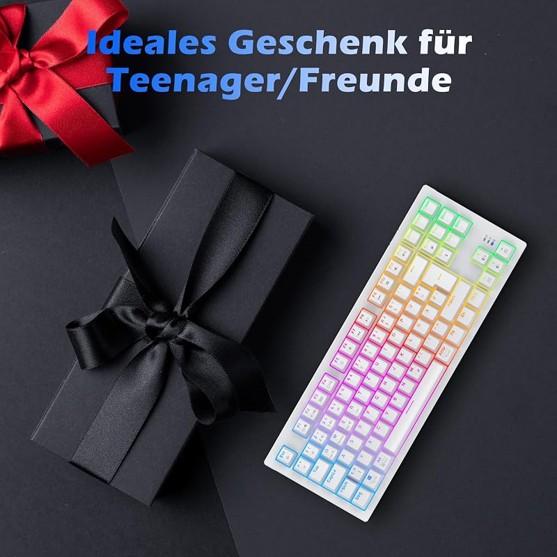 TECURS Wireless Mechanikus Gamer Billentyűzet 80% TKL QWERTZ Piros Switch RGB