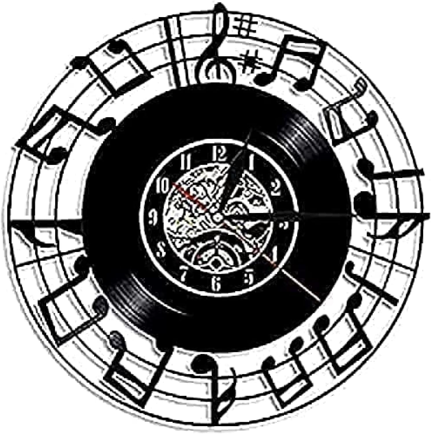 Reloj de pared silencioso, discos de vinilo, reloj de pared, símbolos de música y símbolos de rock, reloj de pared para amantes de la música, reloj