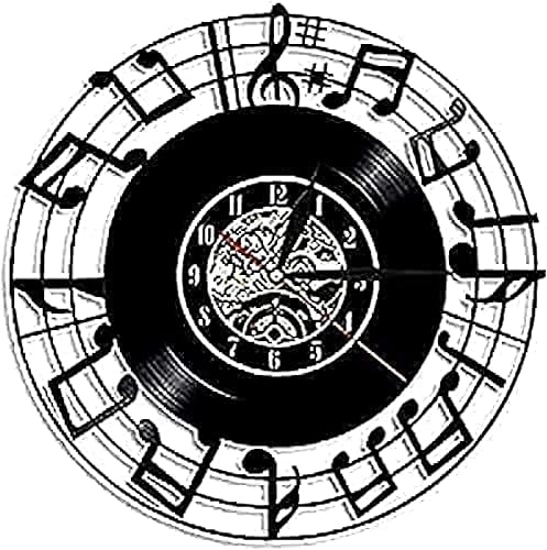 Reloj de pared silencioso, discos de vinilo, reloj de pared, símbolos de música y símbolos de rock, reloj de pared para amantes de la música, reloj