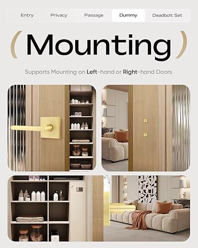 Miniatura 4 de Leydebong Paquete de 2 manijas de paso para puerta, manijas de puerta doradas, manijas de puerta cuadrada sin llave para puertas de pasillo o