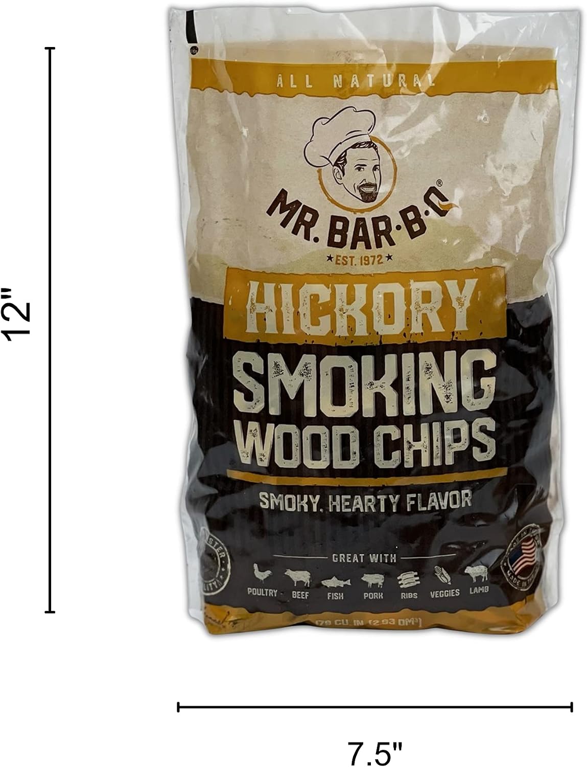 Mr. Bar-B-Q Hickory Wood Smoking Chips, 100% All Natural Wood Chips for Smokers, Works with Smoker, Gas, Electric Grill, Smoky & Fruity Flavor for Picnics, Grilling, Smoker, BBQ & Camping (1.8 Lb Bag)